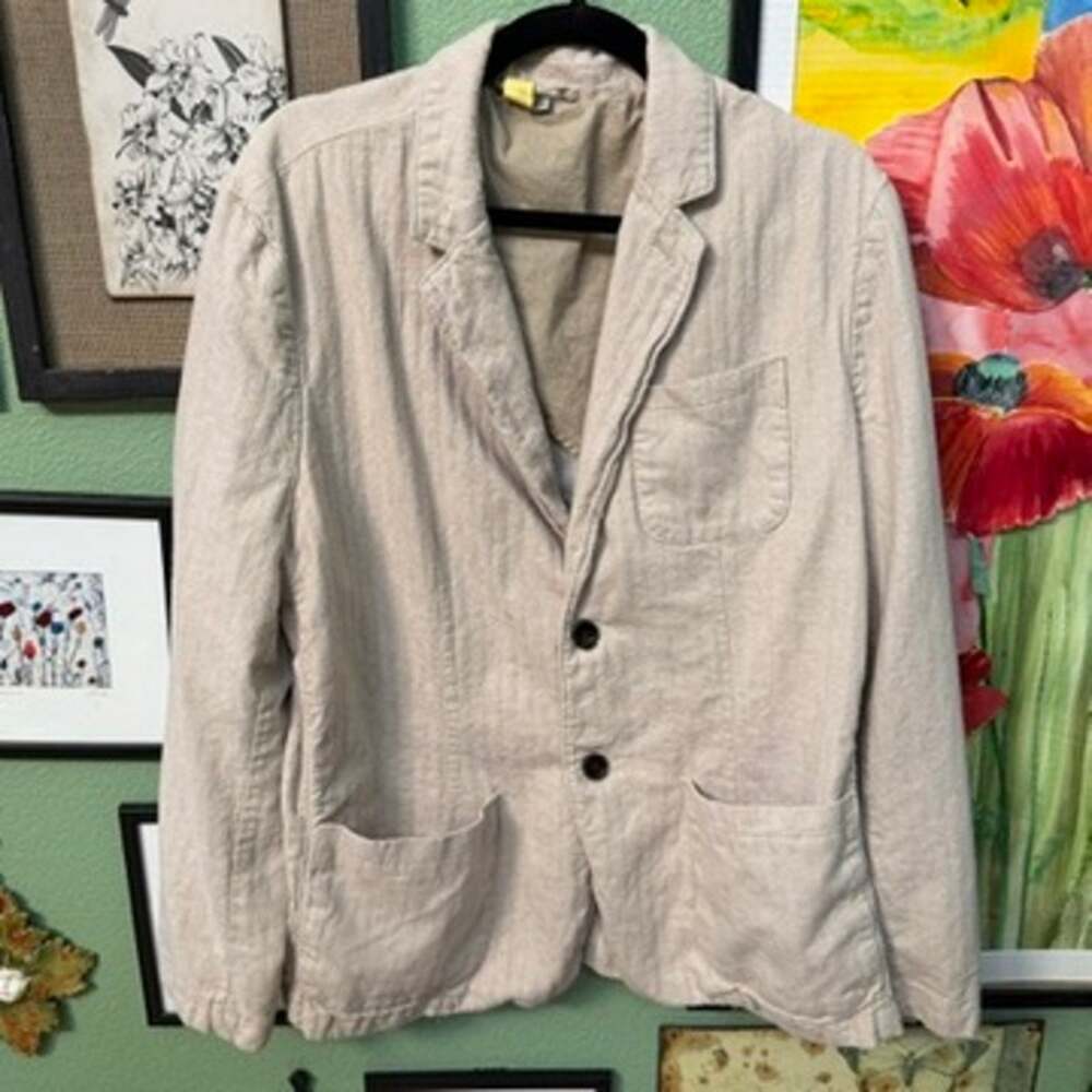 Goodfellow & Co Blazer Mens Sz XL Beige Linen Cotton Herringbone Unstructured
